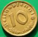 German Nazi Brass Coin 10 Rp 1938 J Germany photo 1