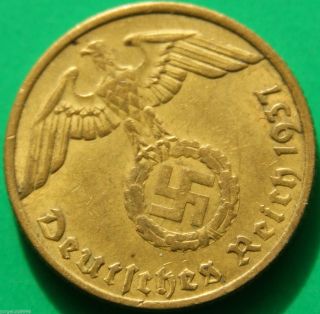 German Nazi Brass Coin 10 Rp 1937 D photo