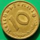 German Nazi Brass Coin 10 Rp 1937 D Germany photo 1