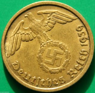 German Nazi Brass Coin 10 Rp 1939 B photo