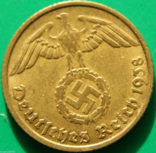 German Nazi Brass Coin 10 Rp 1938 E photo