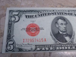 $5 1928 - F Legal Tender United States Note Red Five Dollars Au, photo