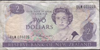 Zealand $2 Nd.  1980 ' S P 170b Prefix Enb Circulated Banknote photo