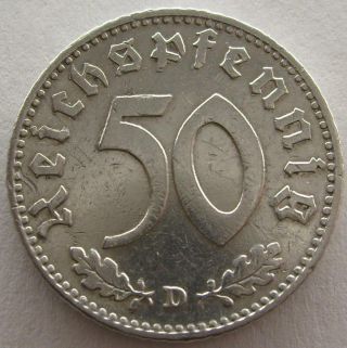 Wwii Antique Iii Reich Coin 50 Pfennig 1935 D Germany Big Eagle (zwr12) photo