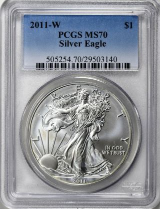 2011 - W Pcgs Ms70 Silver Eagle - Blue Label - Burnished photo