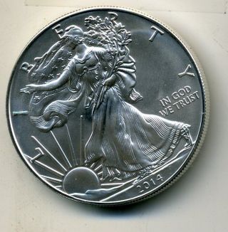 2014 American Eagle Silver Dollar 1 Troy Oz.  Silver Coin Bu photo