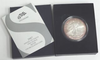 United States 2007 American Eagle One Ounce Silver Uncirculated Coin Toned & Box photo