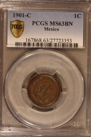 1901 C Mexico Centavo Scarce Coin Pcgs Ms 63 Bn Us photo