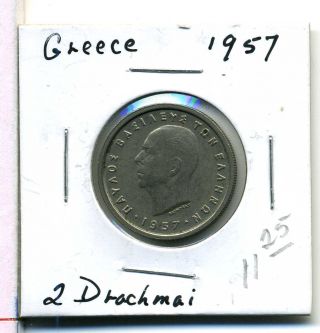 Greece 2 Drachmai 1957,  Vf, photo