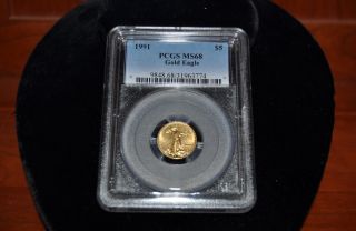1991 $5 Gold American Eagle Pcgs Ms68 1/10 Ounce Gold Coin With photo