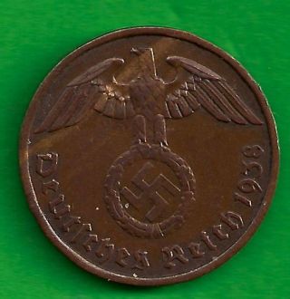 Nazi Germany 2 Reichspfennig 1938 - A Berlin W/ Swastika On Obverse photo