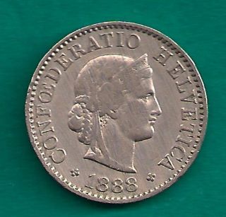 1888 - B Switzerland 5 Rappen Copper Nickel European Swiss Coin photo
