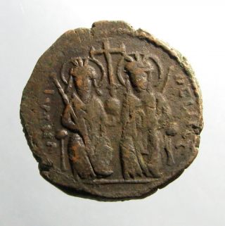 Justin Ii Bronze Ae30 Follis_justin & Sophia_antioch Mint_byzantine Empire photo