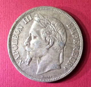 France Empire 5 Francs Silver Coin 1867 A (km 799.  1) F - Vf Napoleon Iii photo
