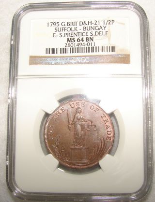 1795 Great Britain Suffolk Bungay ½ Penny Conder Token D&h - 21 Ngc Ms 64 photo