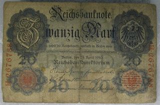 German 20 Mark 1910 Berlin Germany Reichsbanknote Banknote Old Paper Money Eagle photo