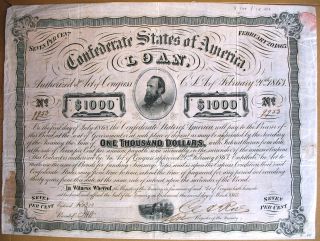 Confederate States Of America Loan Richmond Virginia 1863 Civil War Usa Cr 122 photo