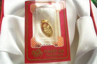 Rare Pamp Suisse Vintage 1.  15 Gram Rose Oval Solid Pure Gold Pendant 999.  9 24k photo