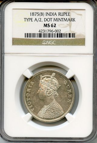 1875 - B India - British Qn.  Victoria Rupee Coin Ngc Ms - 62 - Unc. photo