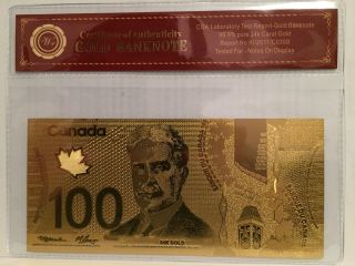 Canada $100 One Hundred Dollars Banknote Plated 24k Pure Gold With photo
