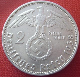 Wwii Antique Germany 2 Mark 1938 A Berlin Silver German Coin Big Wreath (apl60) photo