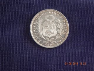 1898 Fg (closed 9) Peru 1/5 Sol - Ef Coin From 19th Century photo