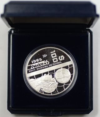 1985 100 Peso Mexican Silver Olympic Soccer Coin And photo
