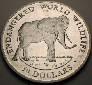 Cook Islands 50 Dollars 1990 Proof - Silver - African Elephant - 2736 猫 photo