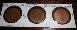 Uk - Great Britain 3 Large Cents 1964,  1965,  1966 Red Brown Unc photo