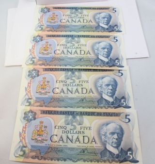 4 X Consecutive Serial Numbered 1979 Canada $5 Bills Crow Bouey Uncirculated photo