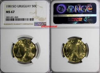 Uruguay 1981 So 50 Centesimos Ngc Ms67 Top Graded Coin Mintage - 200,  000 Km 68 photo
