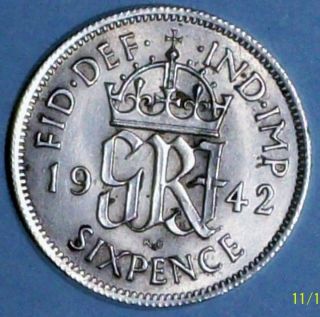 Great Britain 6 Pence 1942 Extra Fine Silver Coin photo