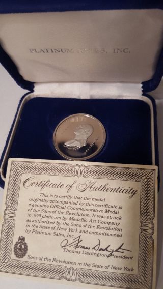 Platinum 1 Oz George Washington Medal Proof And Coe photo