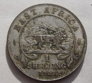 East Africa 1 Shilling Silver Coin 1925 Lion & Mountains King George V.  25 photo