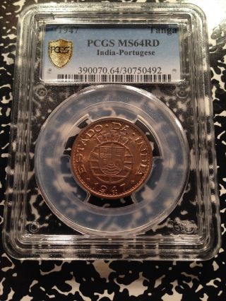 1947 Portugese India Tanga Pcgs Ms64 Red A090 Scarce Coin photo