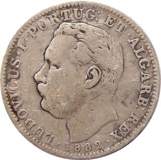 Portuguese India 1 - Rupia Silver Coin Luis I 1882 Ad Km - 312 Very Fine Vf photo
