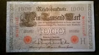 Germany Reichsbanknote 1000 Mark 21.  04.  1910 Red Seal As Each photo
