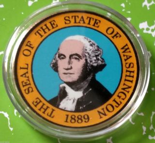 Washington State Seal Bxb286 - 1 Oz - Colorized Art Round photo
