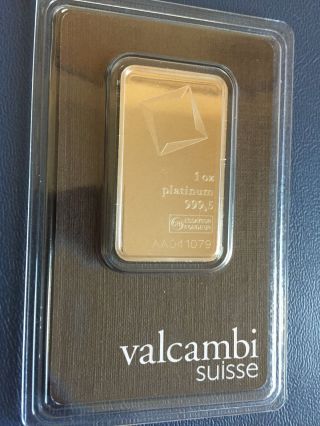 1 Oz Platinum Bar - Valcambi Suisse.  999,  Fine (in Assay) photo