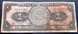 1967 Bank Of Mexico 1 Peso Banknote Pick 59 Indep Monument Circulated M5 photo