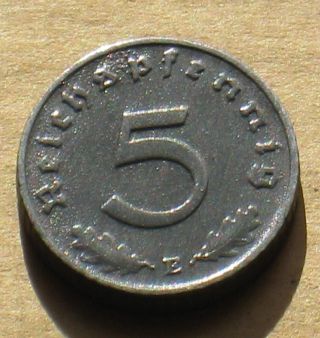 Coin Nazi Germany 5 Reichspfennig 1940e Dresden W/ Swastika World War Ii photo