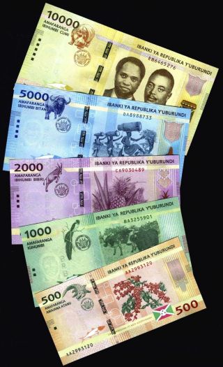 Burundi Full Set500/1000/2000/5000/10000 Frc.  2015 Unc Gem Look Scan photo