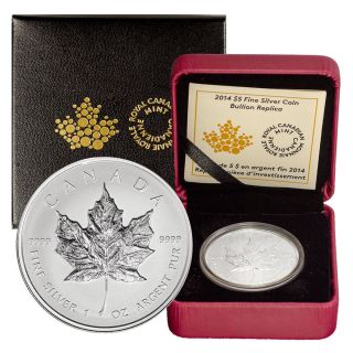 2014 Canada Maple Leaf Rev Proof 1 Oz Silver 5 Dollar Coin Box & photo
