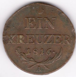 Austria - 1816 A 1 Kreuzer Ef Km 2113 19th Century Austrian Coin photo