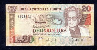 Malta 1986 Twenty Pounds (ghoxrin Lira) In Fine (creased & Graffiti) photo