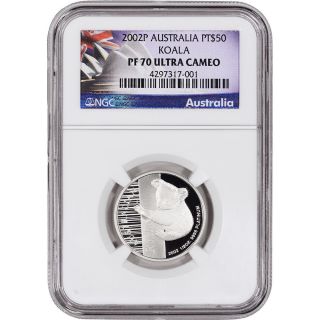 2002 - P Australia Platinum Koala Proof (1/2 Oz) $50 - Ngc Pf70 Ultra Cameo photo