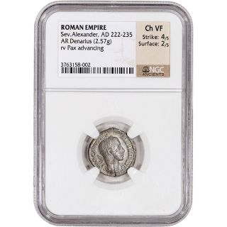 C.  222 - 235 Ad Roman Empire Sev Alexander Ar Denarius Ancient Silver - Ngc Ch Vf photo