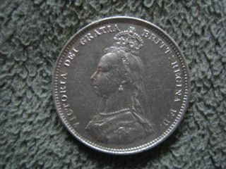 1887 Jubilee Head Queen Victoria Silver Shilling British Coin photo