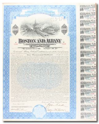 S595 Boston & Albany Railroad 1928 Gold Bond Certificate Blue photo