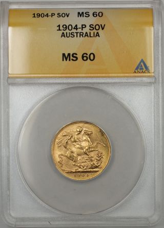 1904 - P Australia Sovereign Gold Coin Anacs Ms - 60 (amt) photo